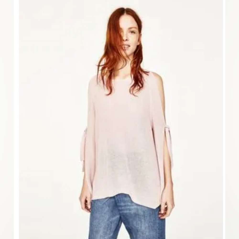 🆕️🏷 ZARA Knit Cold Shoulder Open Sleeves Sweater - Blush Pink - M